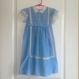 Polly Flinders Vintage Blue and White Gingham with Delicate Daisies Dress  -Sz 6